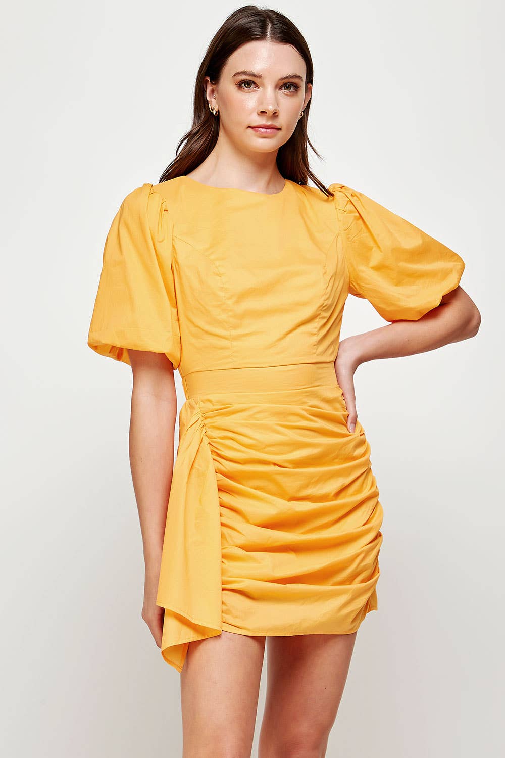 Strut & Bolt - Wholesale Dress - Women's - Ruched Short Puff Sleeve Voile Mini Dress48