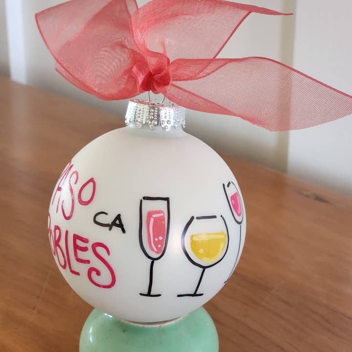 Kirsten in Color - Wholesale Ornament - Cocktail /wine glasses Hand Painted Glass Ball Ornament