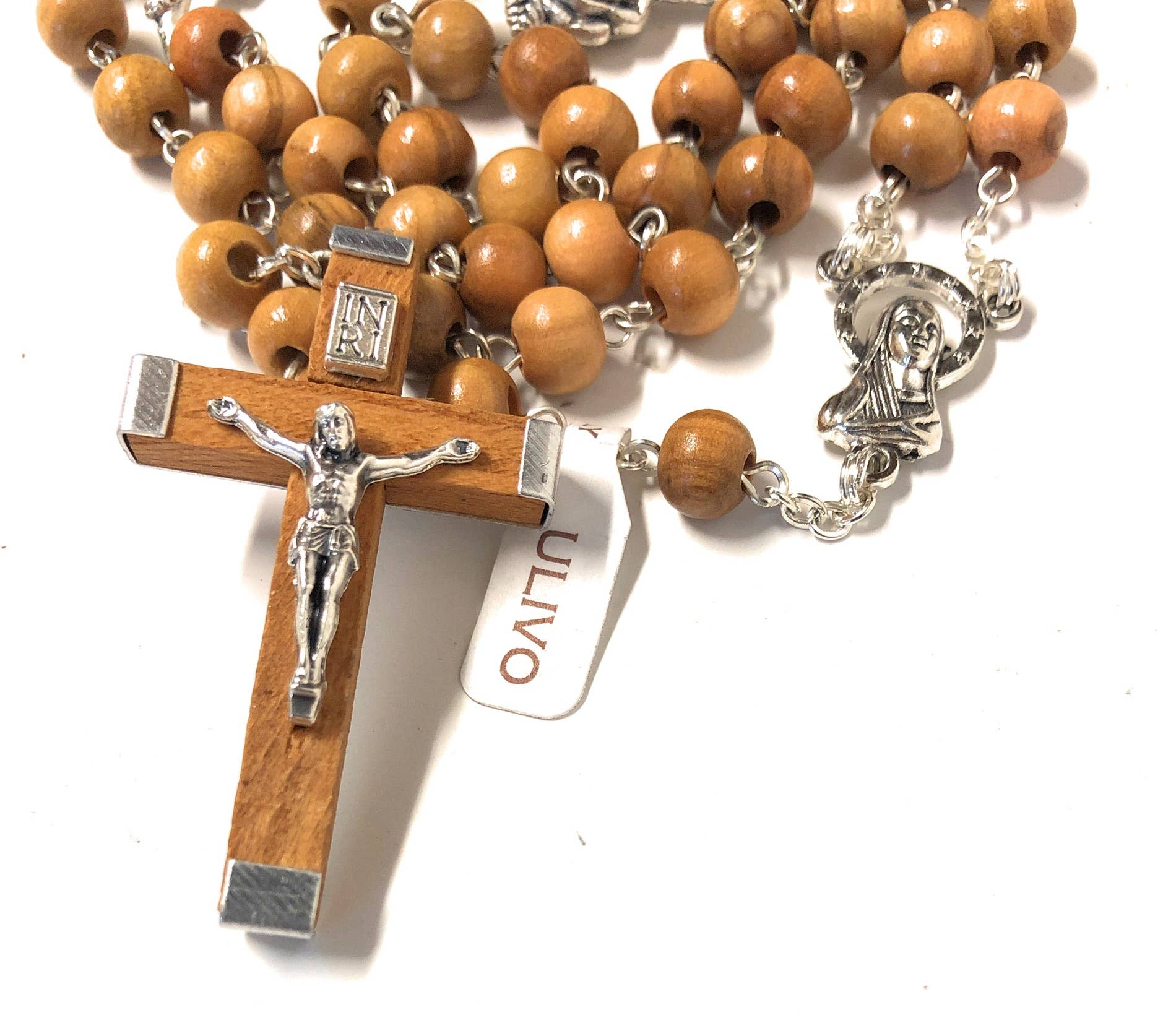 Costa Articoli Religiosi - Vendita all'ingrosso Collane a grani - Rosario ulivo mm. 6 con rose in metallo1