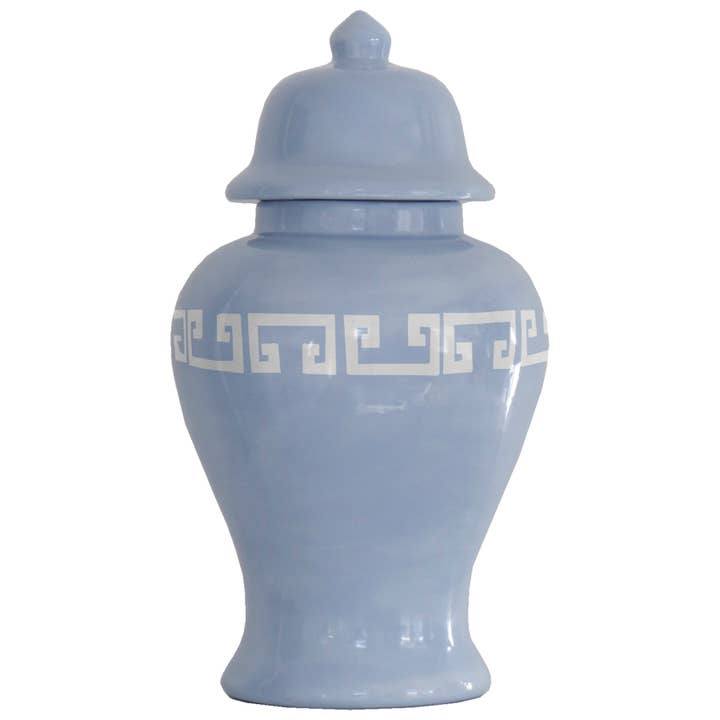 Lo Home by Lauren Haskell Designs - Wholesale Decorative Jar - Serenity Blue Greek Key Ginger Jars