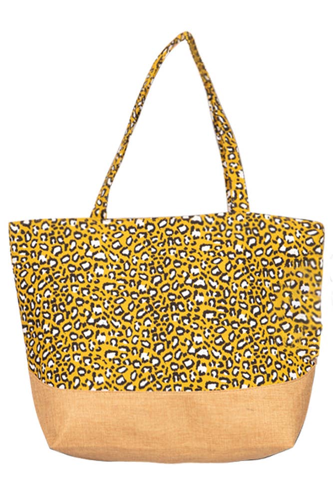 Hana - Vendita all'ingrosso Borsa tote - Donna - Borsa tote in juta con stampa leopardata0