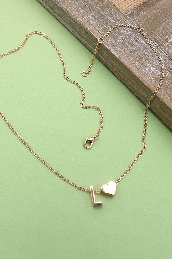JOSSLYN by wall to wall - Wholesale Pendant/Charm Necklace - BRASS MONOGRAM INITIAL HEART CHARM NECKLACE | 80N1507