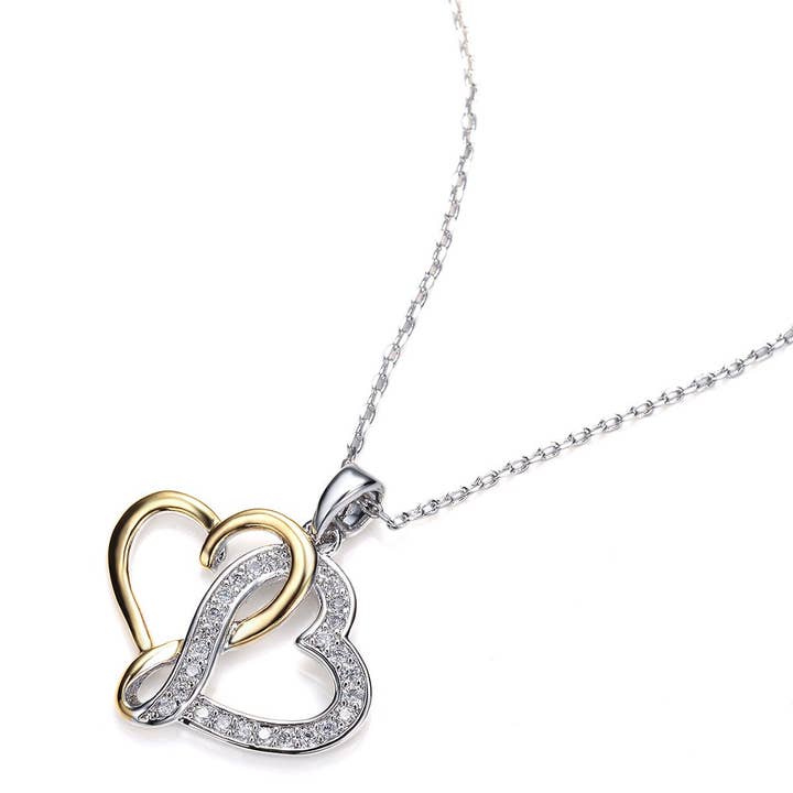 Heart Pave Set Round White Cubic Zirconia CZ Yellow Gold Plated Necklace/Pendant for wholesale by TiaraBleu
