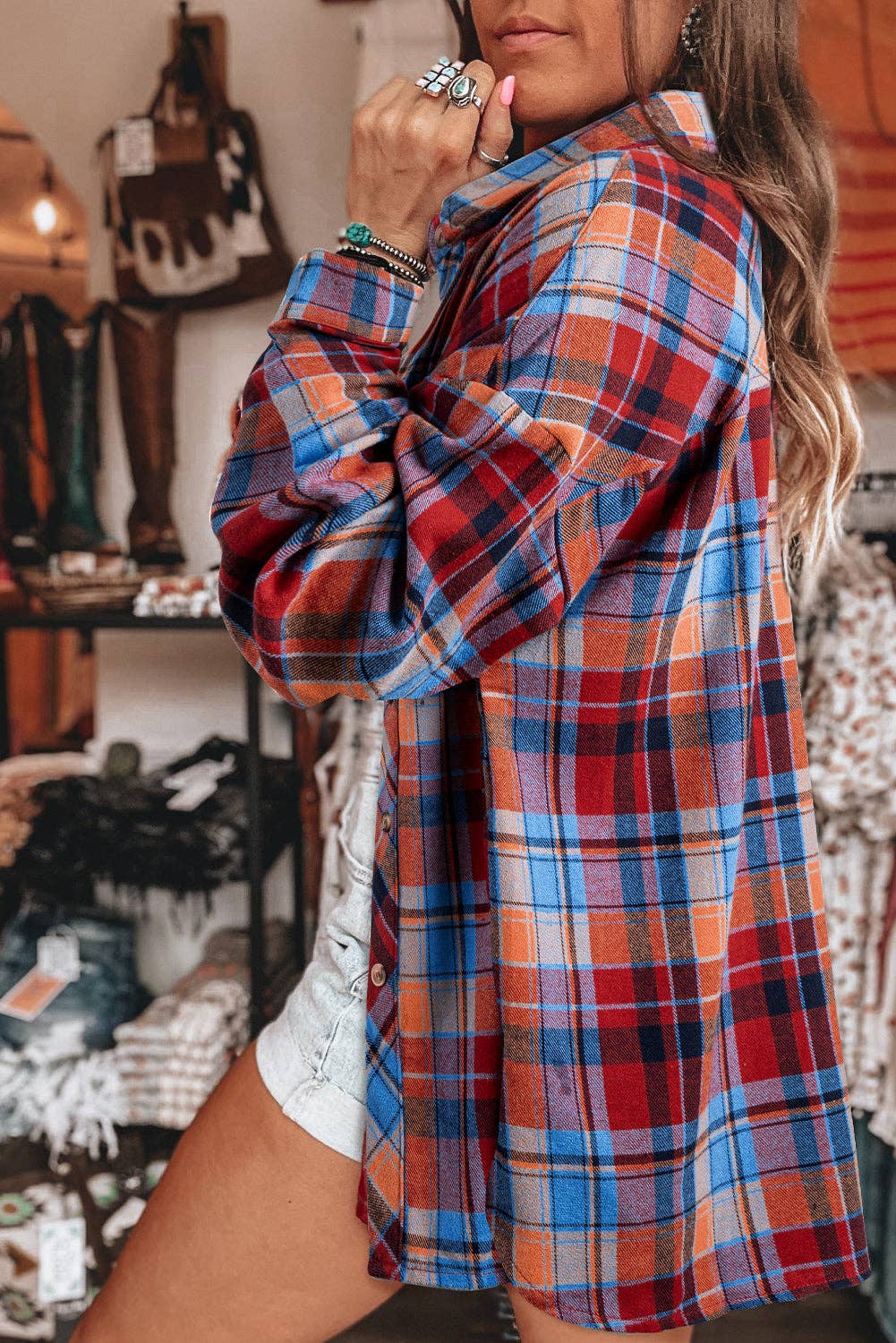 Red Retro Plaid Button-Down Shacket – Casual Western Layering Piece for wholesale on Faire1