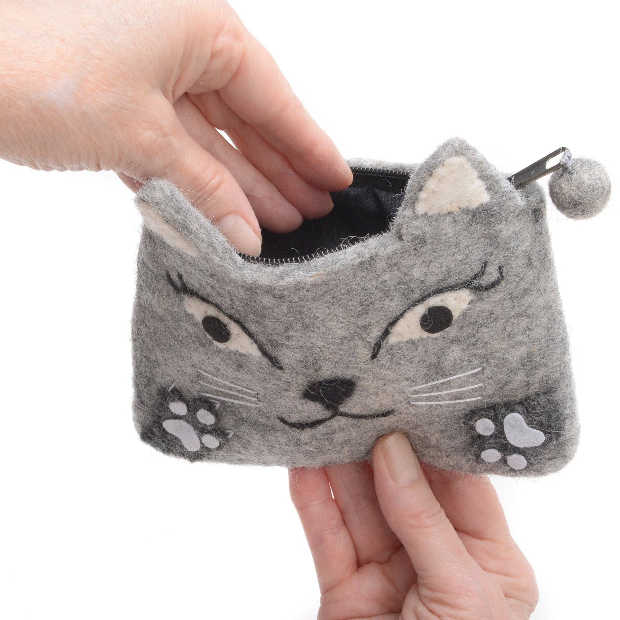 OmaOmaOma! Montessori Educational Wooden Toys for Kids - Wholesale Pencil Case/Pouch - Felt Animal Zipper Pouches - Cat, Dog, Fox Bag Set Ages 3+8