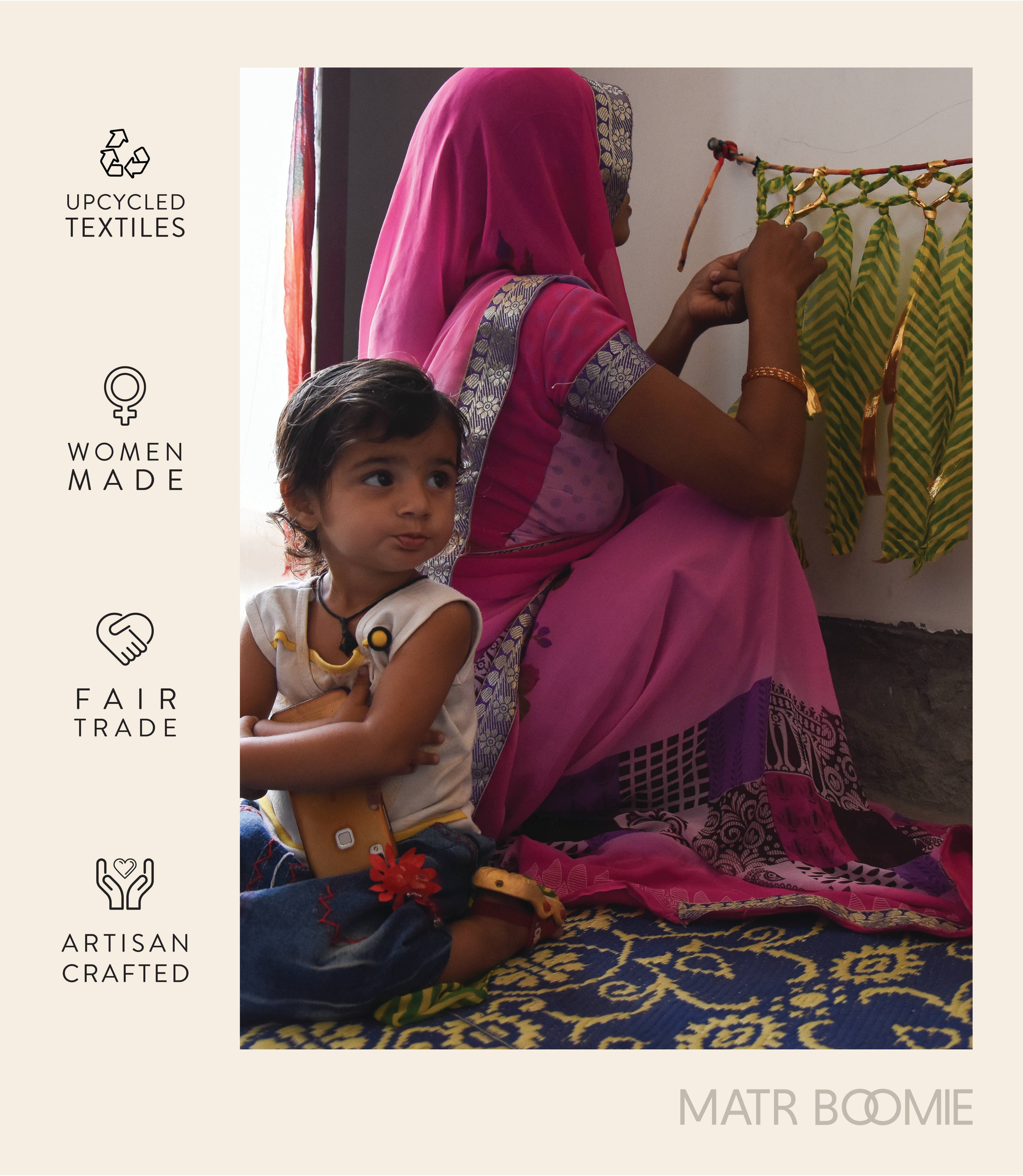 Matr Boomie Fair Trade - Wholesale Wind Chime - Chakshu Heart Cutout Bell Wind Chime Upcycled Sari6