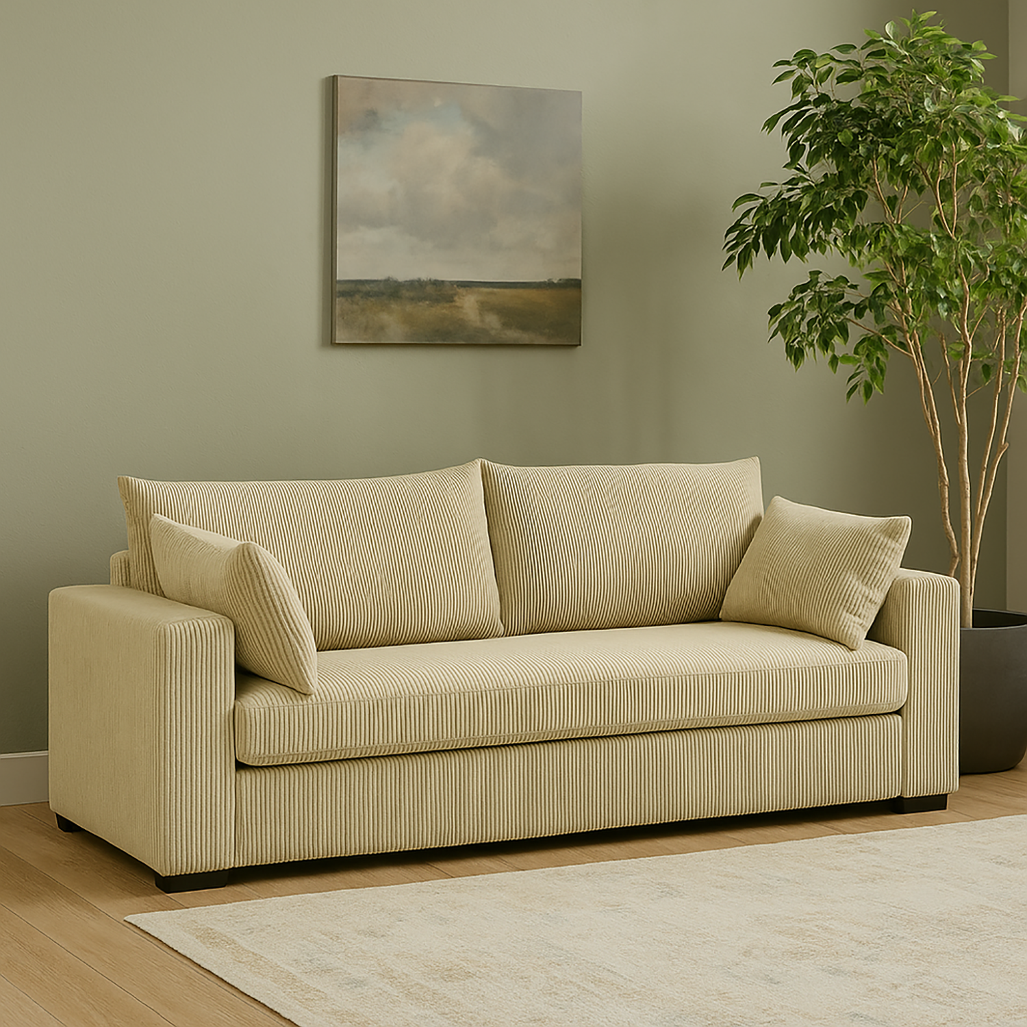 HOMYCASA DESIGN INC - Wholesale Sofa - Coastal Haven Corduroy Sofa with Deep Cushions Neutral Color0