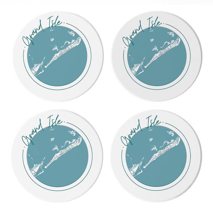 Blue White Grand Isle Circle Map| Absorbent Coasters | Set of 4 | Min 2 for wholesale by Love Local