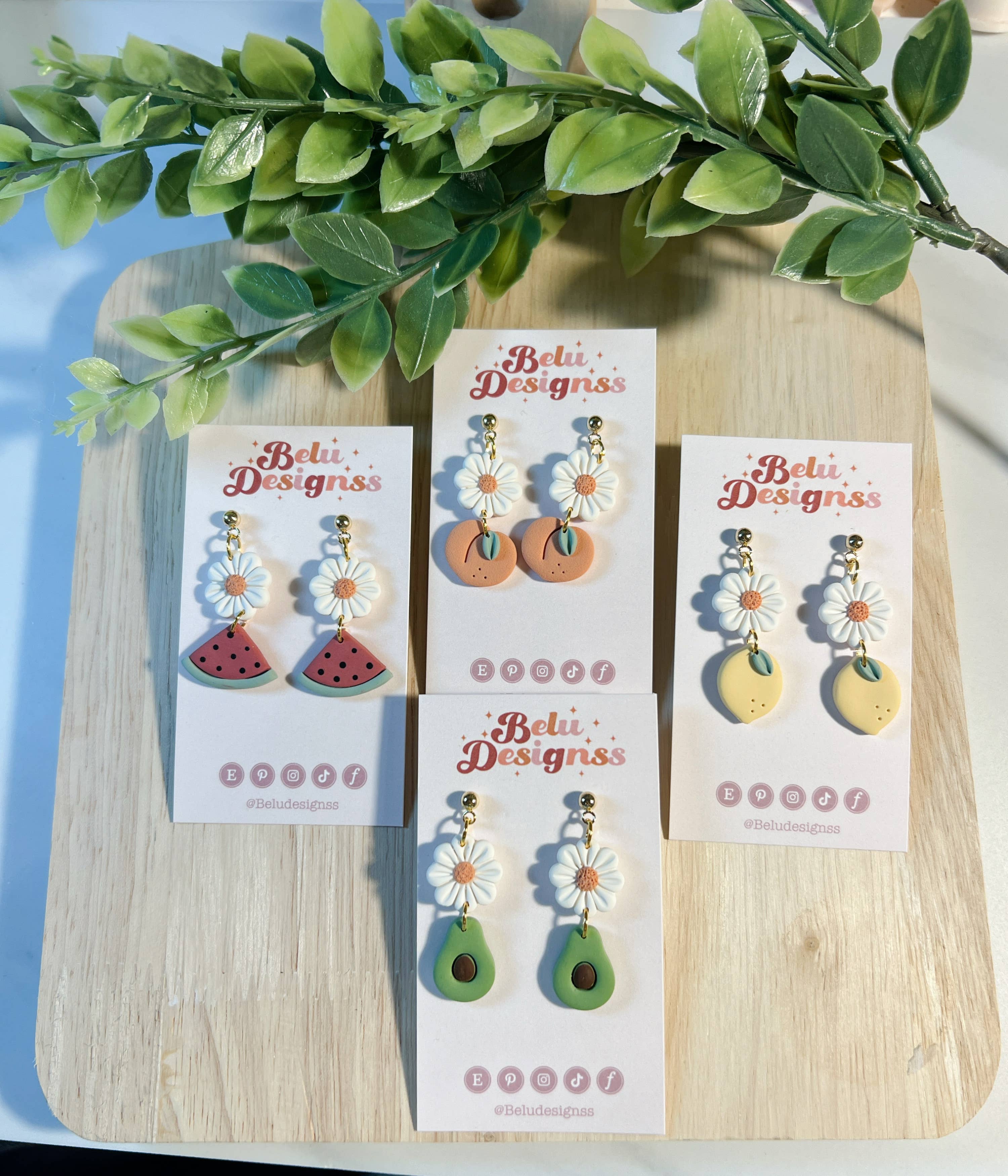 Belu Designss - Wholesale Dangle Earrings - Little fruits with flowers polymer clay earrings 2