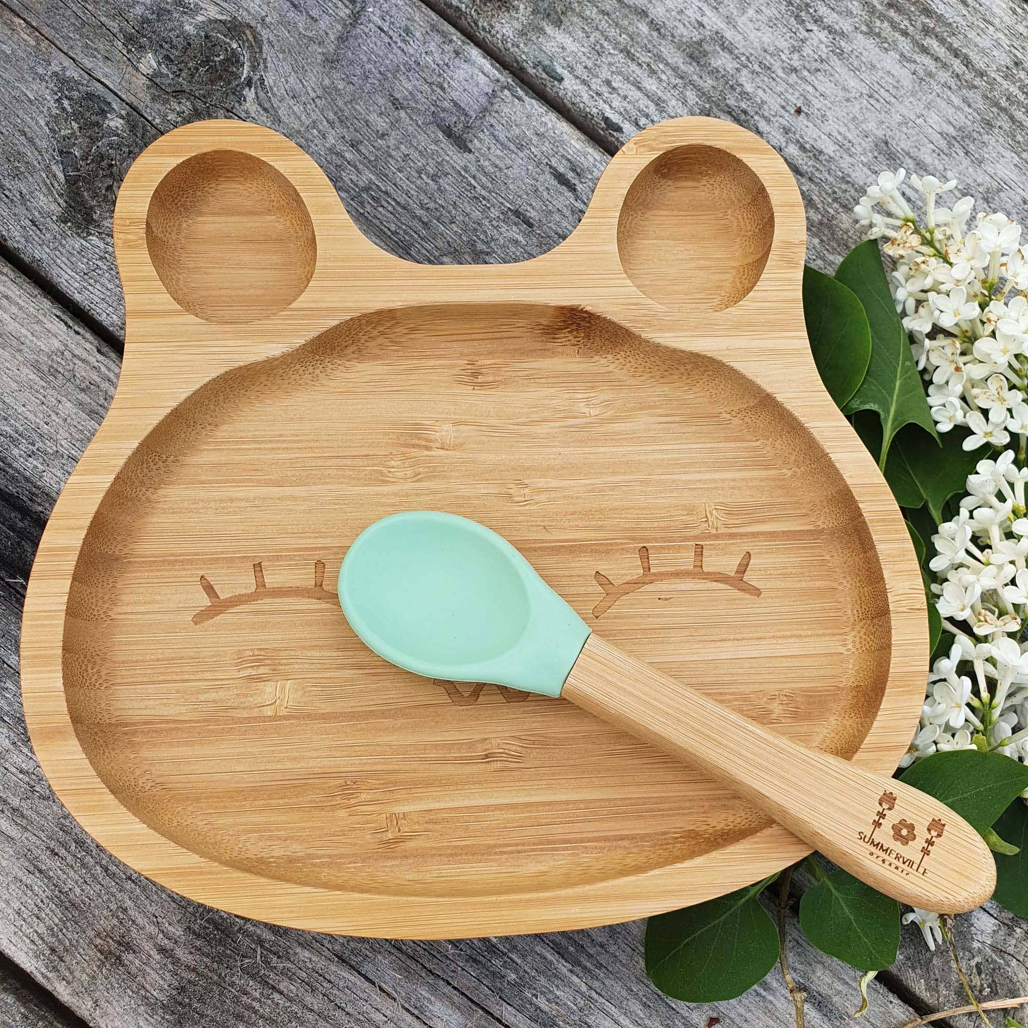 Summerville organic – wholesale Dinnerware set – Kids & Baby – Kids Bamboo Tableware Rabbit Cameo Green2