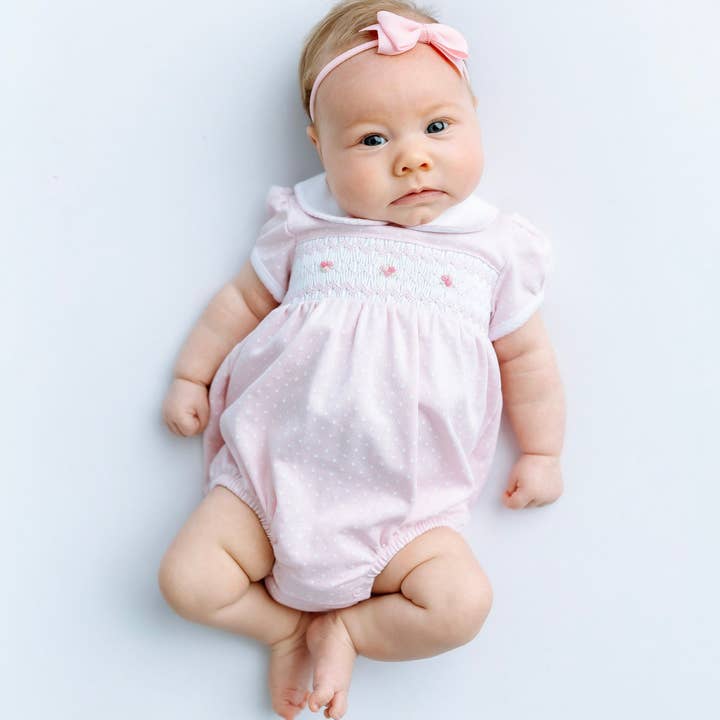 Mia's Classics Gerimpelde Korte Mouw Bubble - Roze voor wholesale door Magnolia Baby