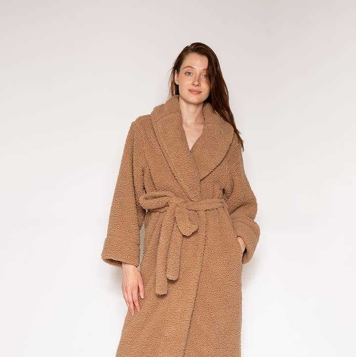 PLUSH SHERPA FLEECE LONG ROBE COAT for wholesale by LATTELOVE