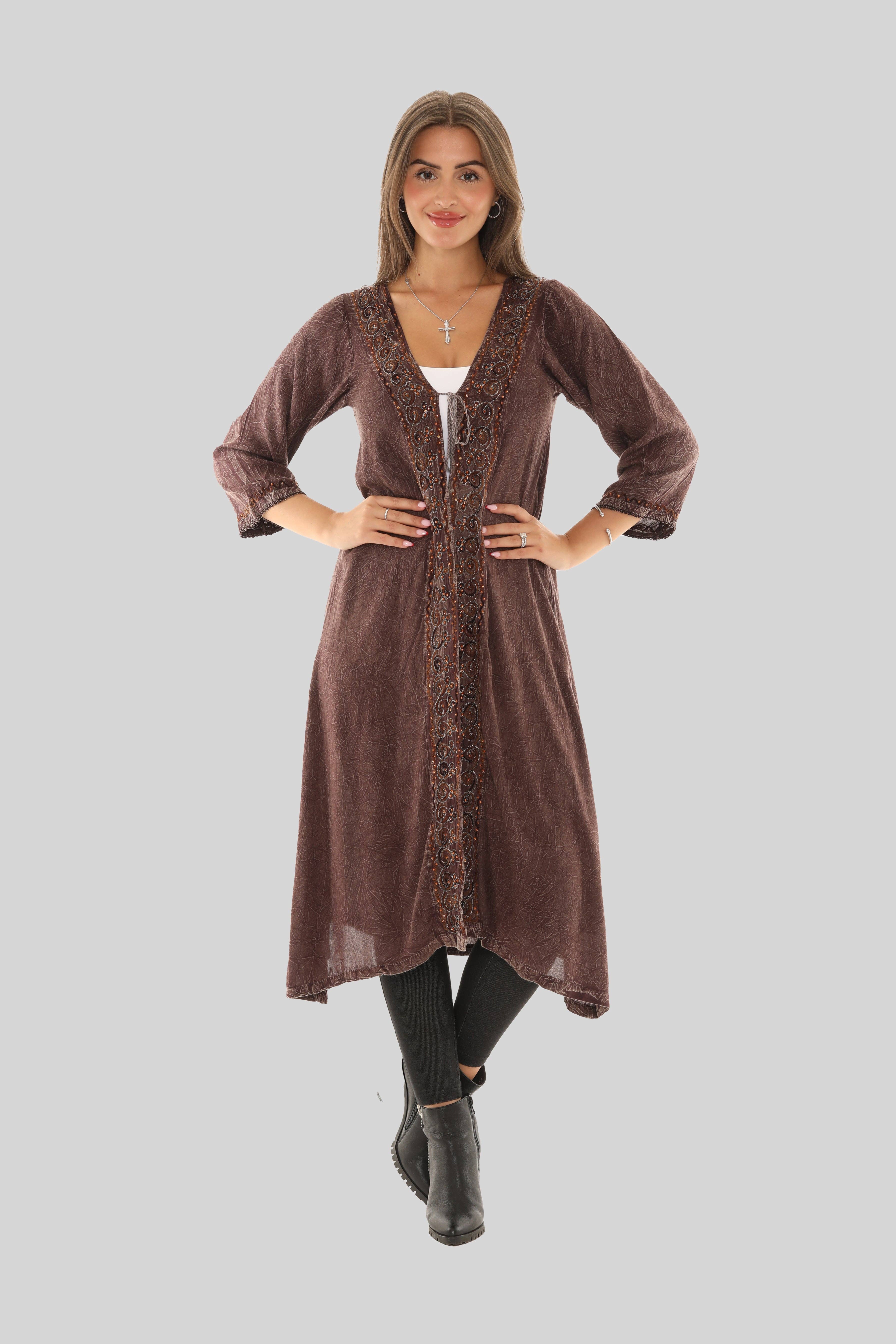 Shoreline Wear. INC - Wholesale Kimono - Women's - Sequin-Accent Embroidered Three-Quarter Sleeve Duster13
