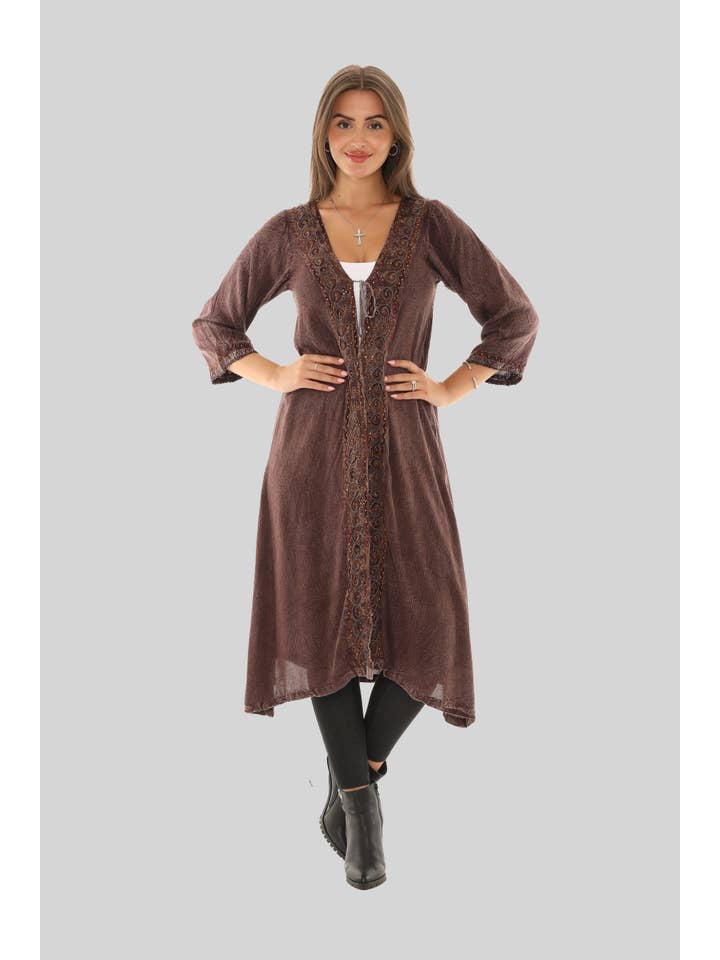 Shoreline Wear. INC - Wholesale Kimono - Women's - Sequin-Accent Embroidered Three-Quarter Sleeve Duster13