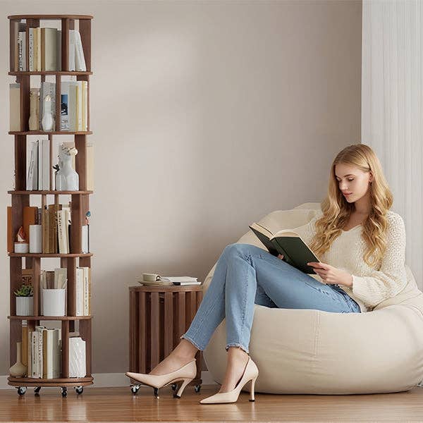 39F Inc. - Vente Bibliothèques - Étagère à livres rotative à 6 niveaux en bois massif sur roulettes pour bureau1