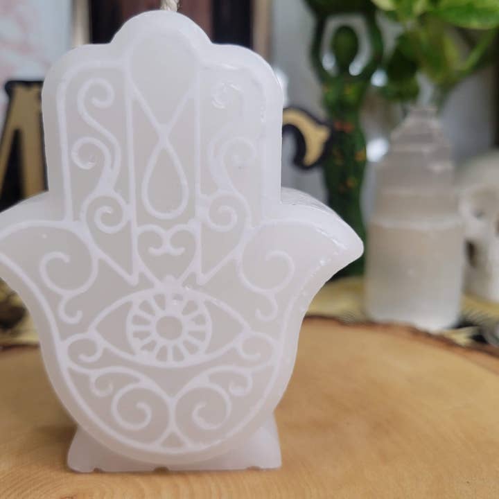 My Magic Place Shop - Wholesale Pillar Candle - White Hamsa Candle, Hamsa Decor Candle, Figurine Candle Evil Eye Protection Candle Spell Candle