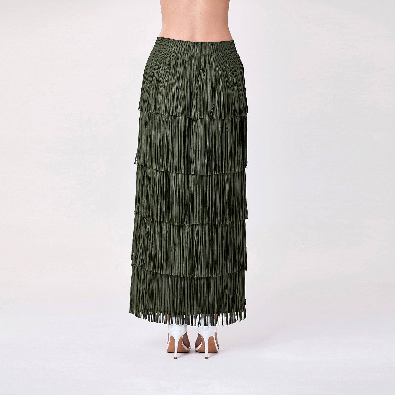 Khaki Tiered ruffle skirt for wholesale on Faire4