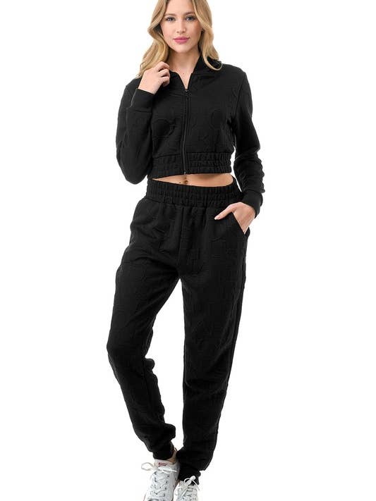 Set giacca con cappuccio jacquard in rilievo JAC20SET solid con zip per la vendita all'ingrosso da parte di MIO WHOLESALE