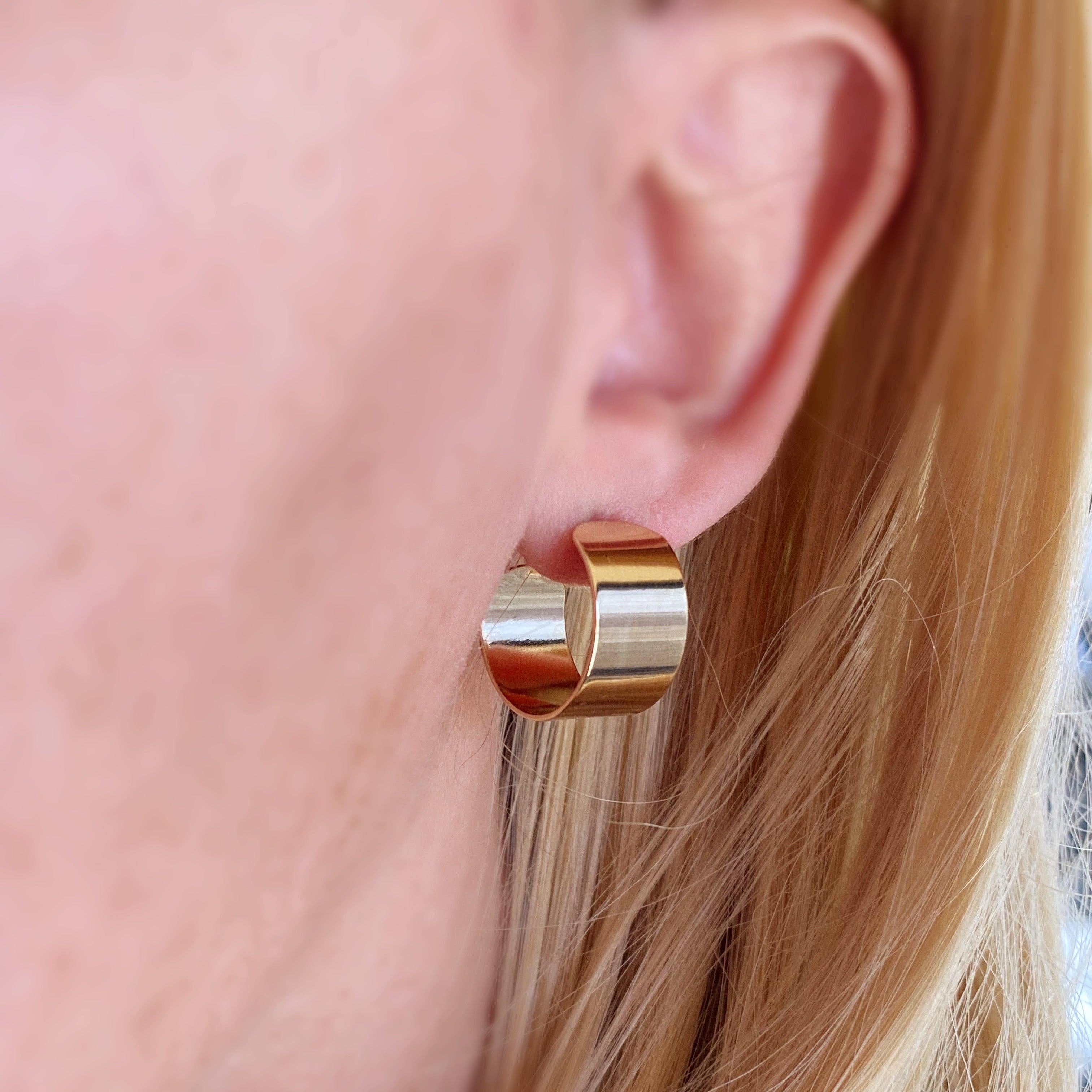 GoldFi - Wholesale Hoop Earrings - Wide Flat Polished Half Hoop Earrings3