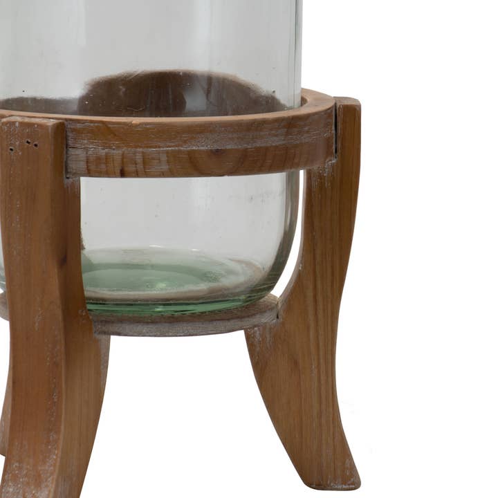 Foreside Home & Garden - Wholesale Vase - Ramona Vintage Glass Growler Vase with Natural Wood Stand