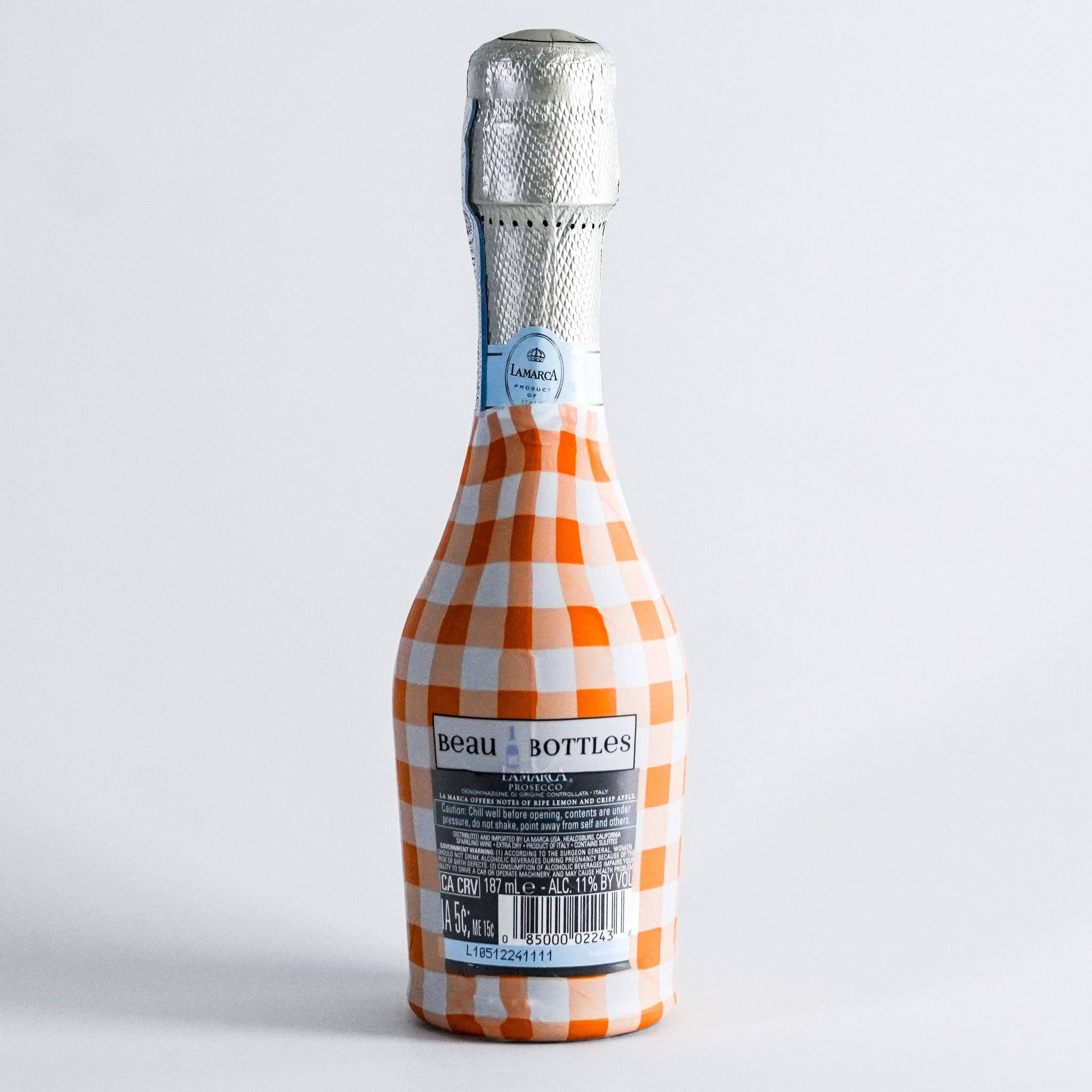 Beau Bottles - Wholesale Wine Gift Bag - Beau Bottles Orange and White Gingham - MINI Prosecco Collection - Six Pack3