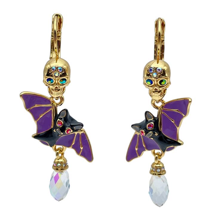 Ritzy Couture Halloween Morcego Asa Brincos Alavanca Caveira Voltar por atacado de Ritzy Couture by Esme Hecht