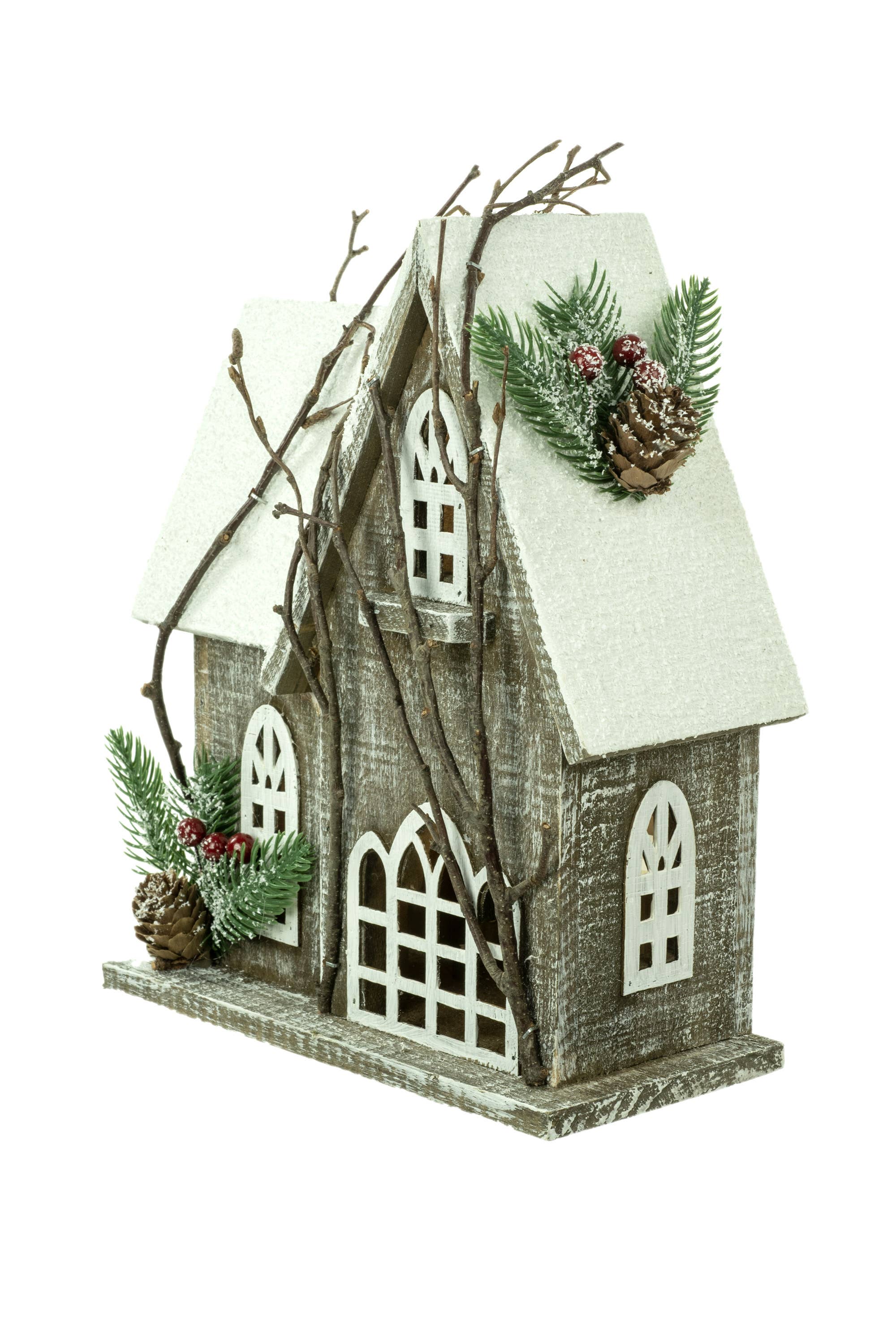 Starlight Collection - Wholesale Decorative Tabletop Object - gray 10-Light House Display With Berry Bushes1