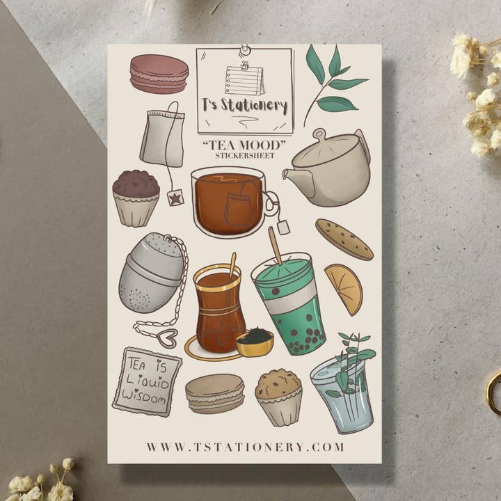 "Tea Mood" Sticker Sheet for wholesale by T's Stationery