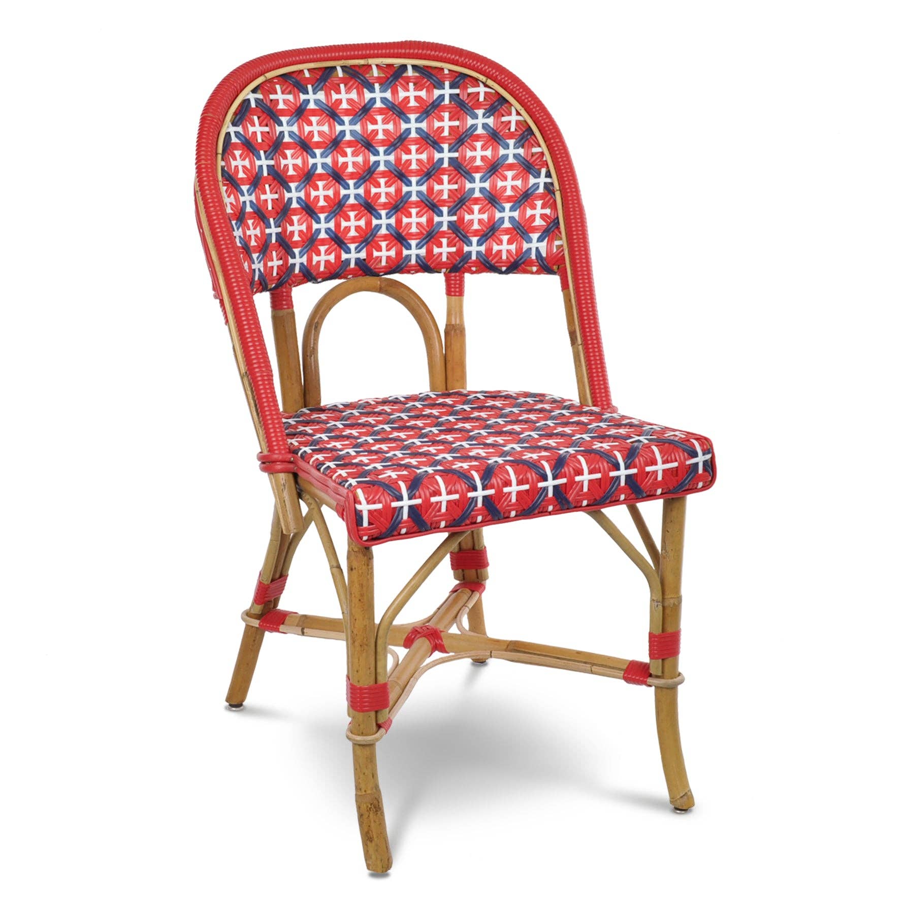 BONNECAZE - Wholesale Chair - Valence French Bistro Rattan Chair - Crosses - Red/Navy Blue/White0