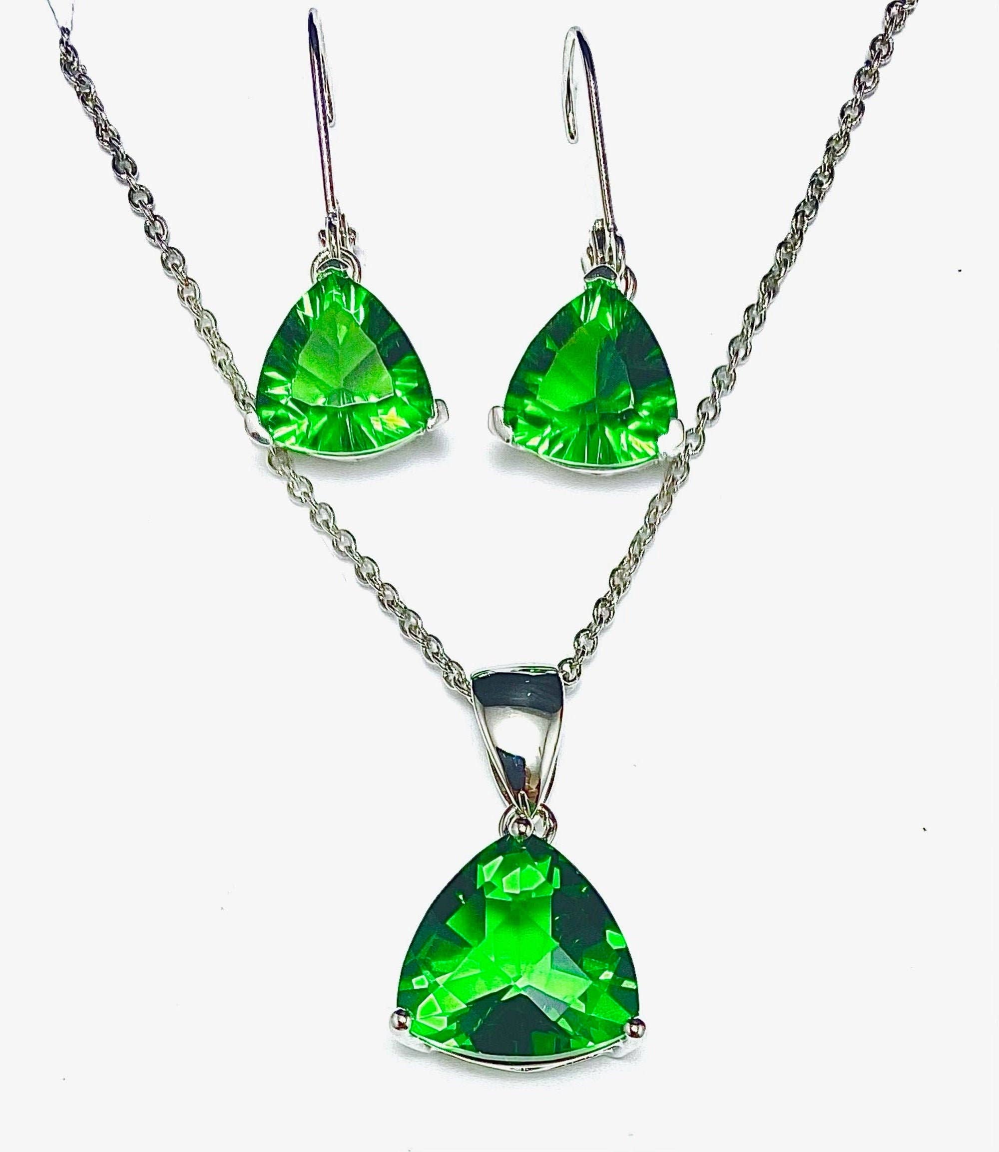 Twan Kee Jewelry - Wholesale Jewelry Set - E71010L & P71313 Helenite Sterling Silver Earrings & Pendant