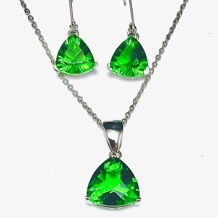 E71010L & P71313 Helenite Sterling Silver Earrings & Pendant for wholesale by Twan Kee Jewelry