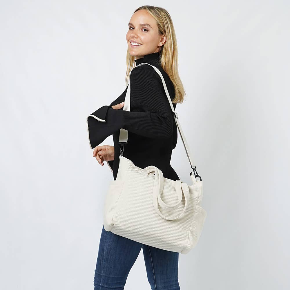 Sensibling Corp. - Wholesale Tote Bag - Women's - Multi Pocket Corduroy Tote Bag1