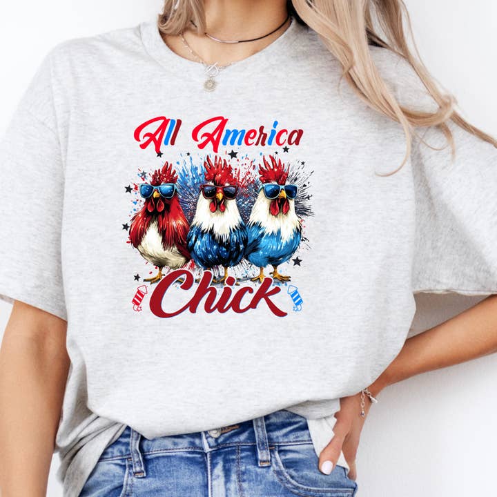 All America Chick 4. juli T-shirt for engroshandel hos Londas Tees and Tumblers