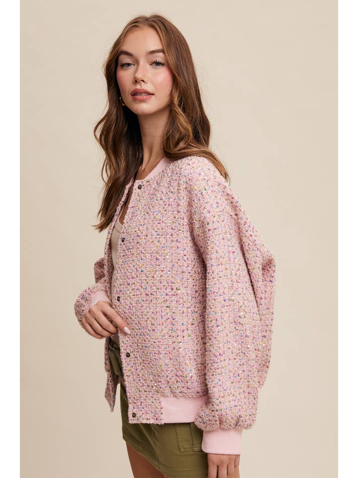 Listicle - Wholesale Bomber Jacket - Women's - Sequin Tweed Bomber Jacket LJ023816