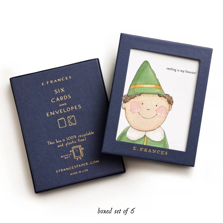 E. Frances Paper - Wholesale Christmas Card - Smiling Buddy ELF | Christmas Greeting Card (Boxed Set of 6)
