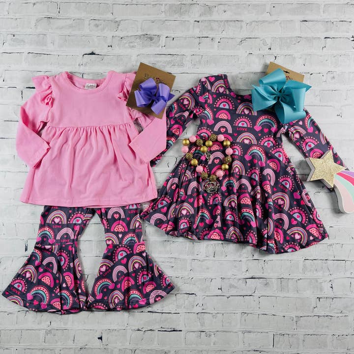 Pink & Grey Love Rainbows Sister Set for wholesale by Londynn & Co.