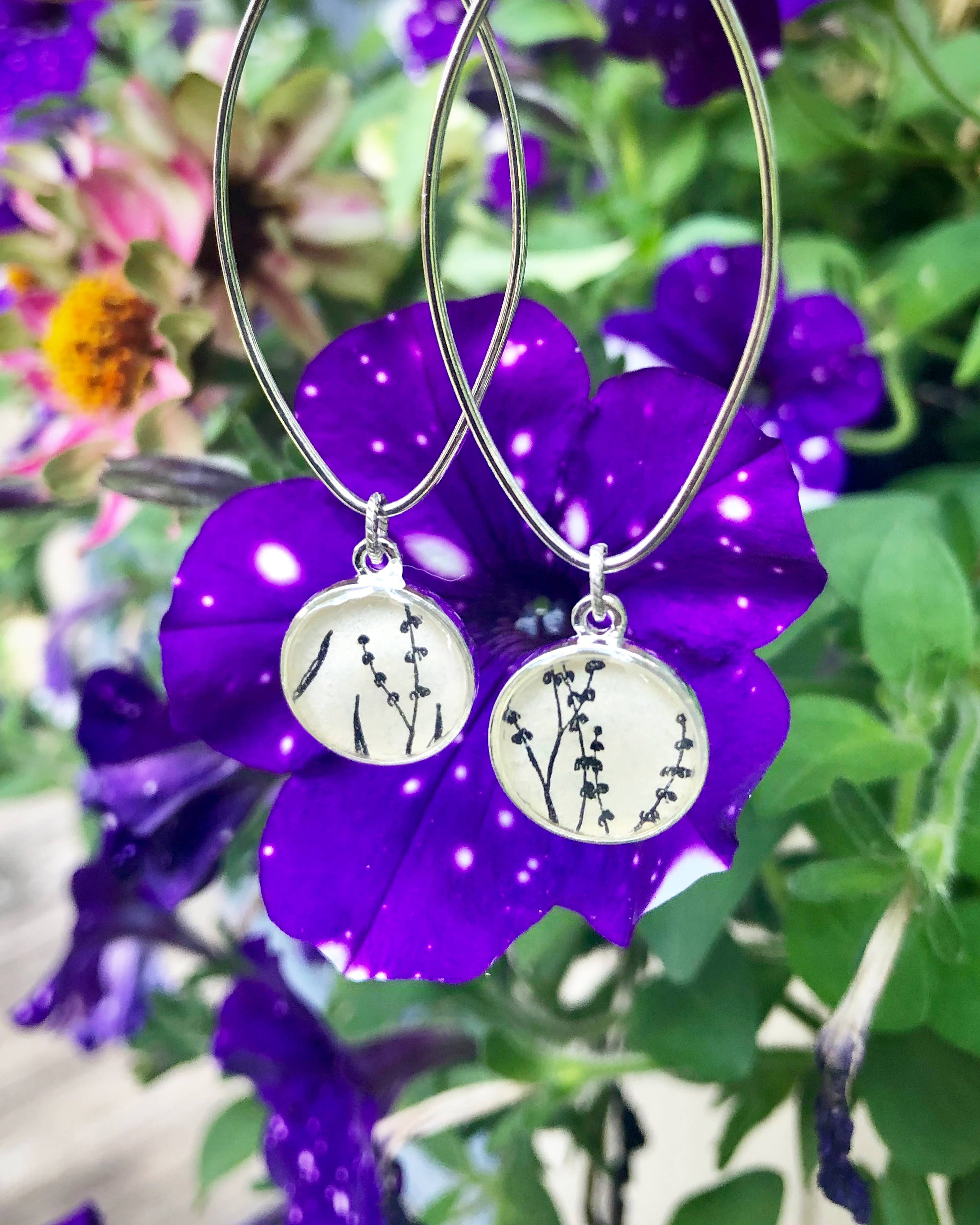 joeyfivecents - Wholesale Dangle Earrings - Silver Navette Drop Earrings - b&w botanicals , garden2