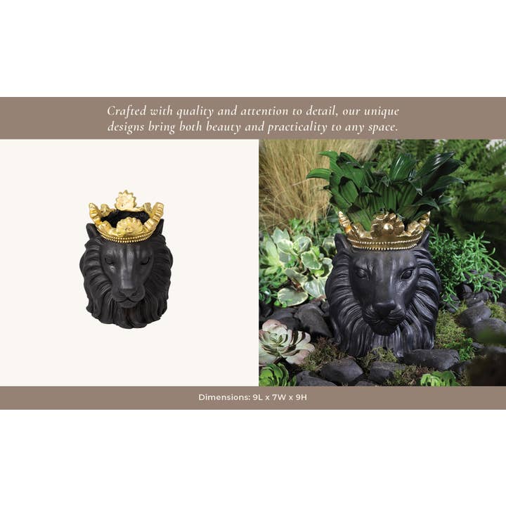 Sagebrook Home - Wholesale Decorative Figurine - Resin Regal Lion Head Planter with Crown - Black, 9 in.10