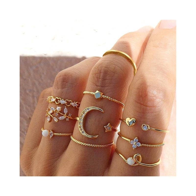   Xingyue Diamond Love Pearl Leaf 10-Piece Ring for wholesale on Faire0