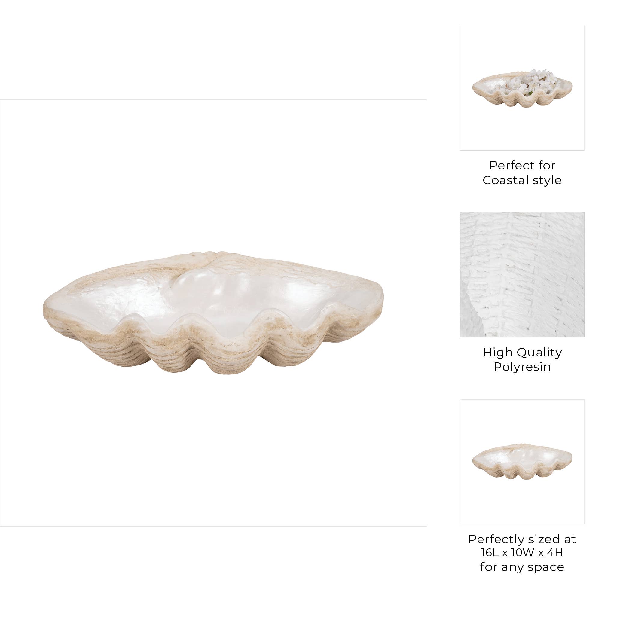 Sagebrook Home - Wholesale Decorative Plate/Dish/Bowl - Decorative Bowl - Ivory Resin Coastal Wavy Rim, 16 in.3