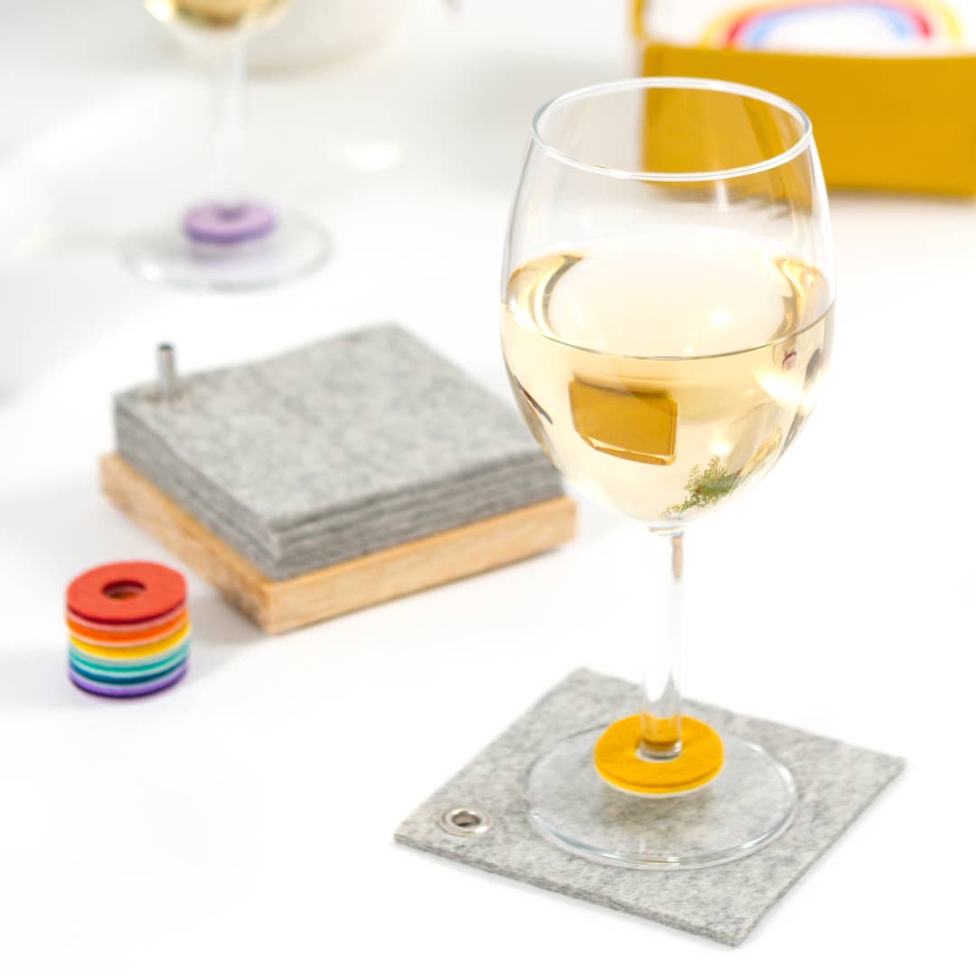 Studio 82° - Wholesale Wine/Cocktail Glass Markers - Rainbow Beverage Markers - Merino Wool Felt - Set of 76