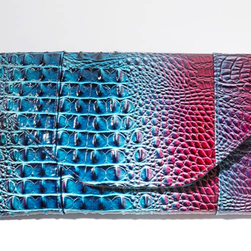 Italy's Kloset - Wholesale Clutch Bag - Women's - Blue Purple Crocodile Clutch/Shoulder Bag