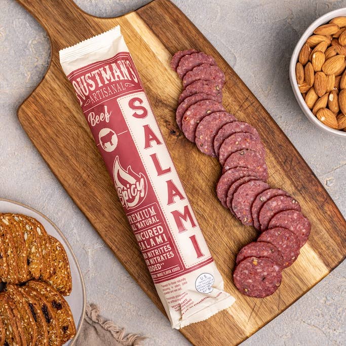 Foustman's Salami - Vente Salamis - SALAMI DE BŒUF ÉPICÉ | SALAMI NON SALÉ ENTIÈREMENT NATUREL FOUSTMAN'S1