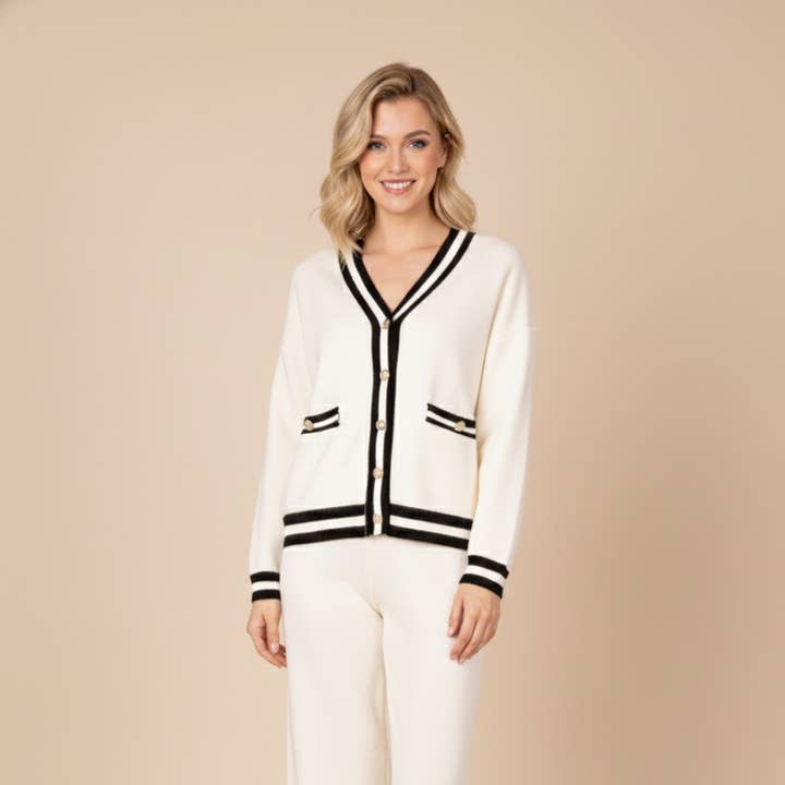 Pearl Button Cardigan and Solid Elastic Pants Set 815 - Lusa Mode -1 for wholesale by LUSA MODE