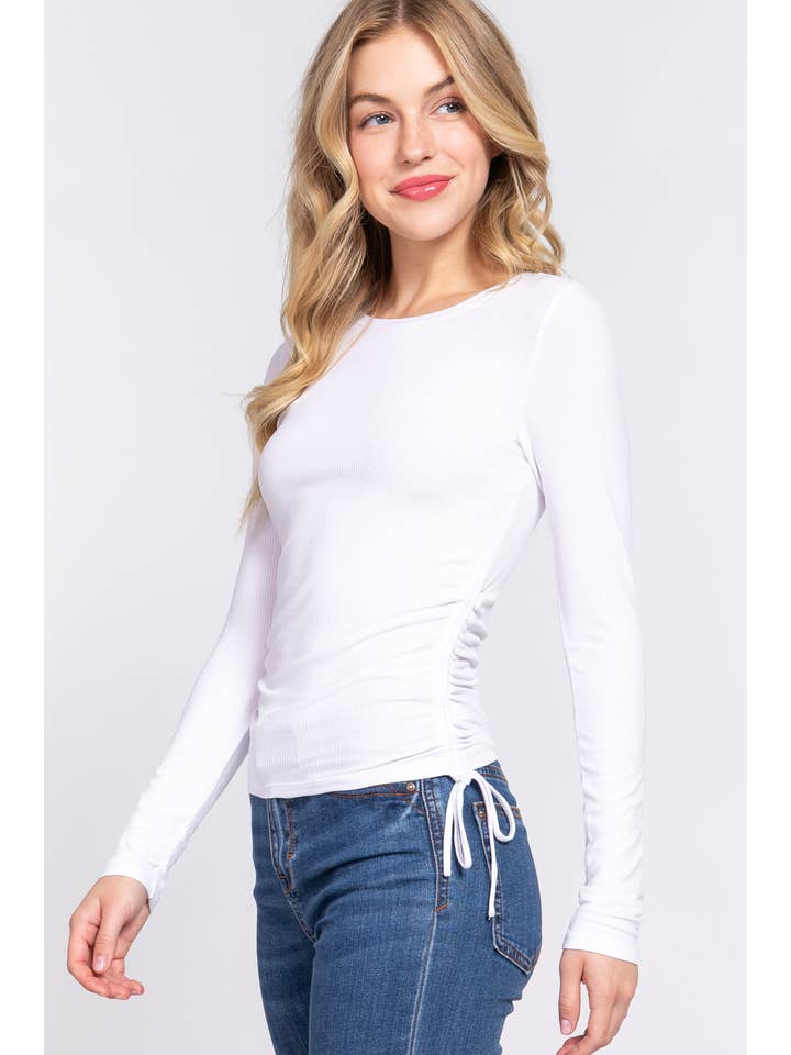 42POPS – Top de malha - Mulher por atacado – ...SI-24865 Top de Malha Canelada com Manga Comprida e Franzido Lateral1