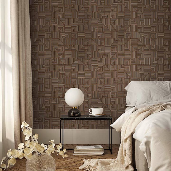 Walloro Luxury Embossed Wallpaper - Vente Papier peint - Papier peint de formes géométriques modernes brunes, revêtement mural contemporain texturé riche en relief