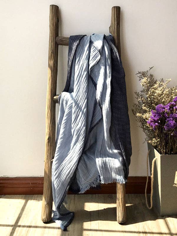 VividLux - Vente Écharpe – femme - Écharpe vintage en coton Ramie de couleur contrastante3