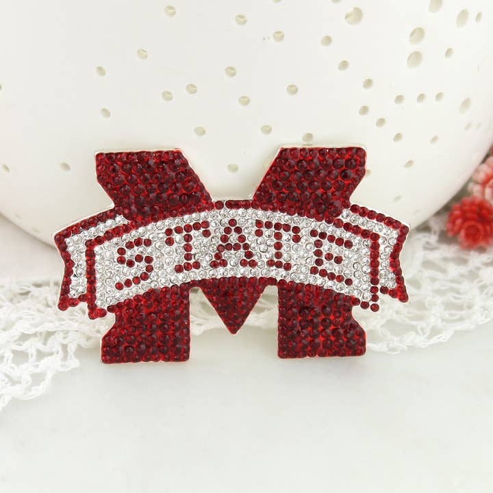 Mississippi State Crystal Logo Pin for wholesale by Seasons Jewelry