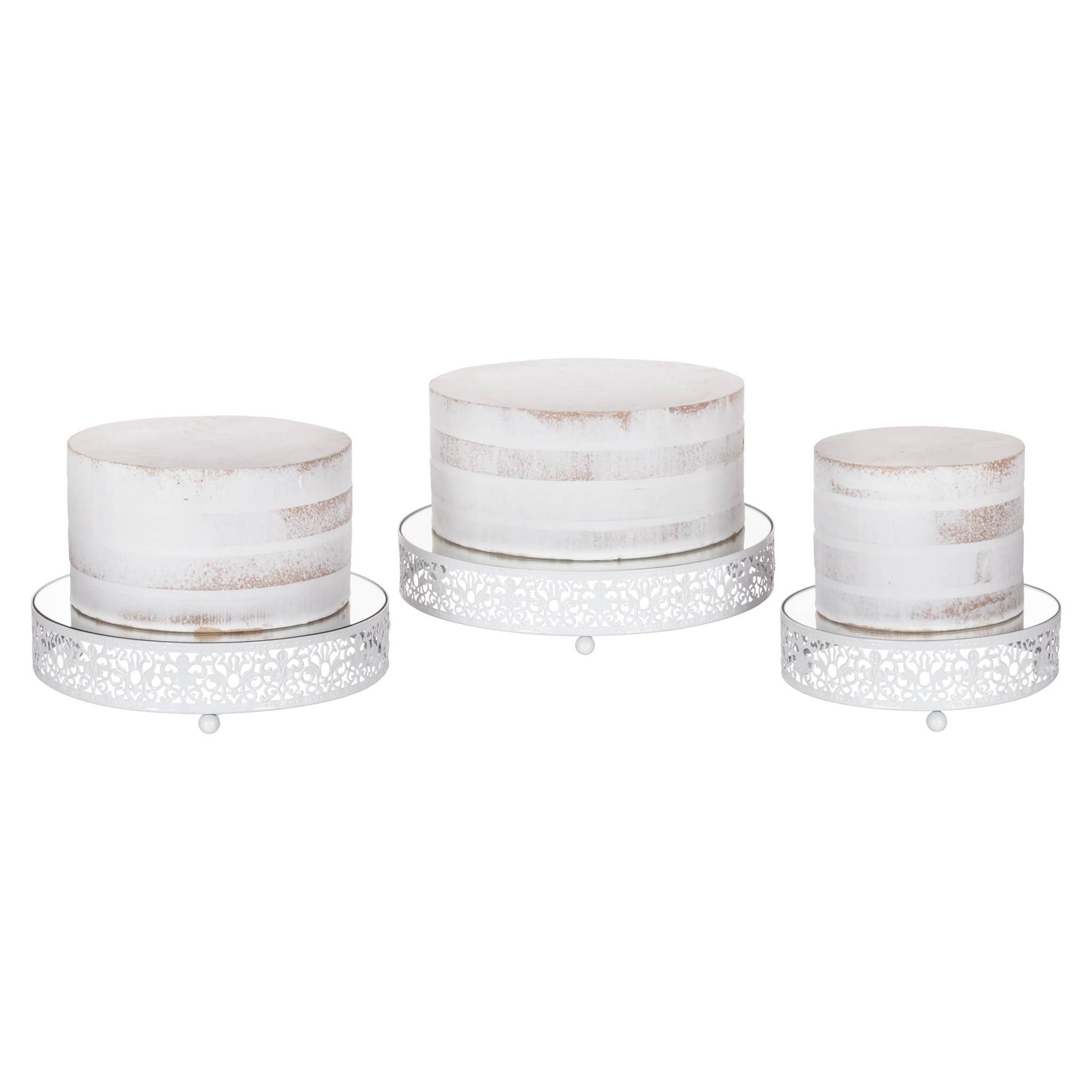 Amalfi Decor - Wholesale Serving Tray - 3-Piece Round Mirror-Top Decorative Tray - White0