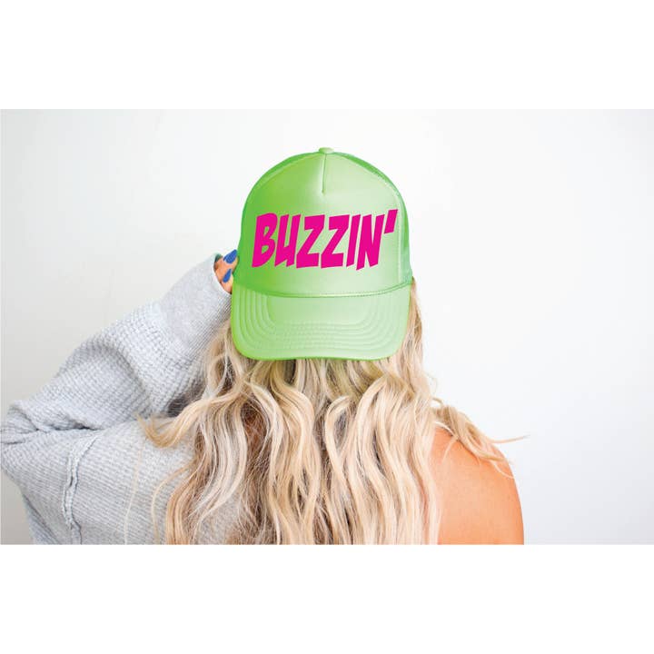 Buzzin DTF Printed Neon Green Trucker Hat for wholesale by Southern Attitude Designs Inc